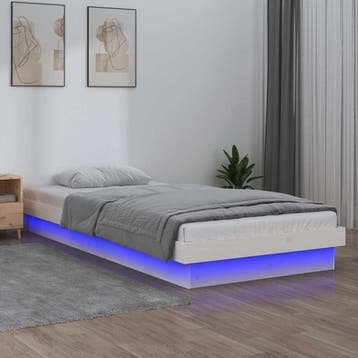 vidaXL Bedframe LED massief hout wit 75x190 cm, Verzenden, Nieuw