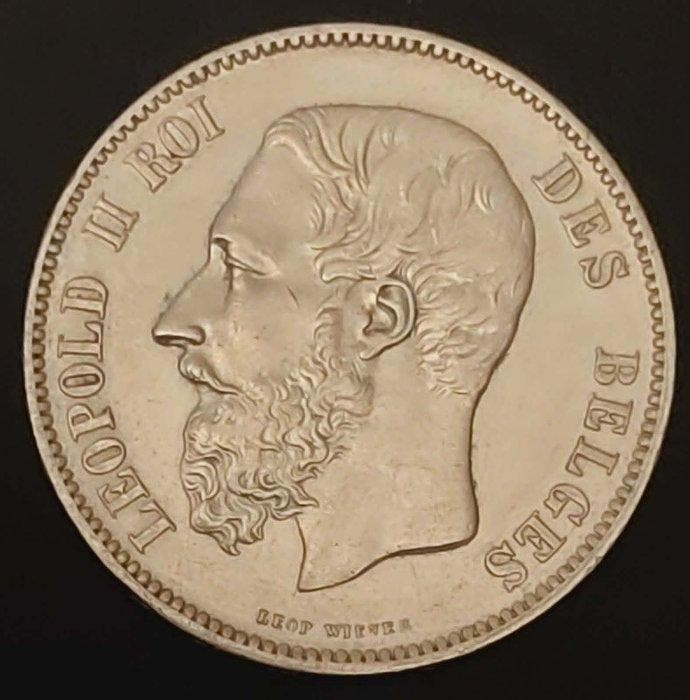 België. Leopold II. 5 Francs 1870 (Zonder minimumprijs), Timbres & Monnaies, Monnaies | Pays-Bas