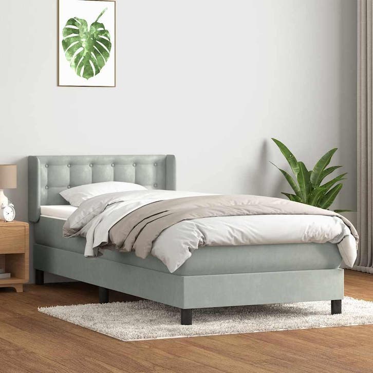 vidaXL Boxspring met matras fluweel lichtgrijs 90x210 cm, Maison & Meubles, Chambre à coucher | Lits, Envoi