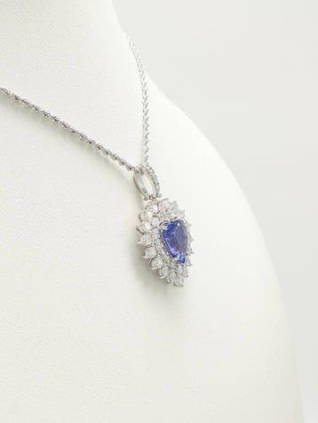Collier avec pendentif - 18 carats Or blanc Tanzanite -