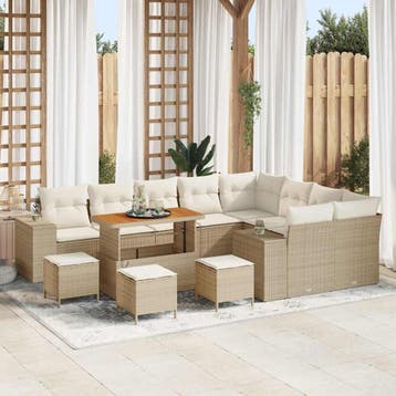 vidaXL Tuinbank Set 13 st Beige poly rattan, Verzenden