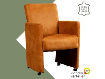 Leren eetkamerstoel Elegant - Kenia Cognac (cognac) - Met, Ophalen of Verzenden