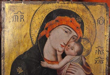 Ecole byzantine (XIX) - Vierge à lenfant, Antiek en Kunst