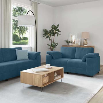 vidaXL 2-delige bank / zetelset met kussens, blauw fluweel, Verzenden, Nieuw