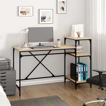 vidaXL Bureau schappen 135x50x90 bewerkt hout en ijzer, Huis en Inrichting, Bureaus, Verzenden, Nieuw