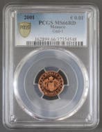 Monaco Km 167 1 Cent 2001 Wappen Pcgs Ms66rd, Postzegels en Munten, Verzenden, België