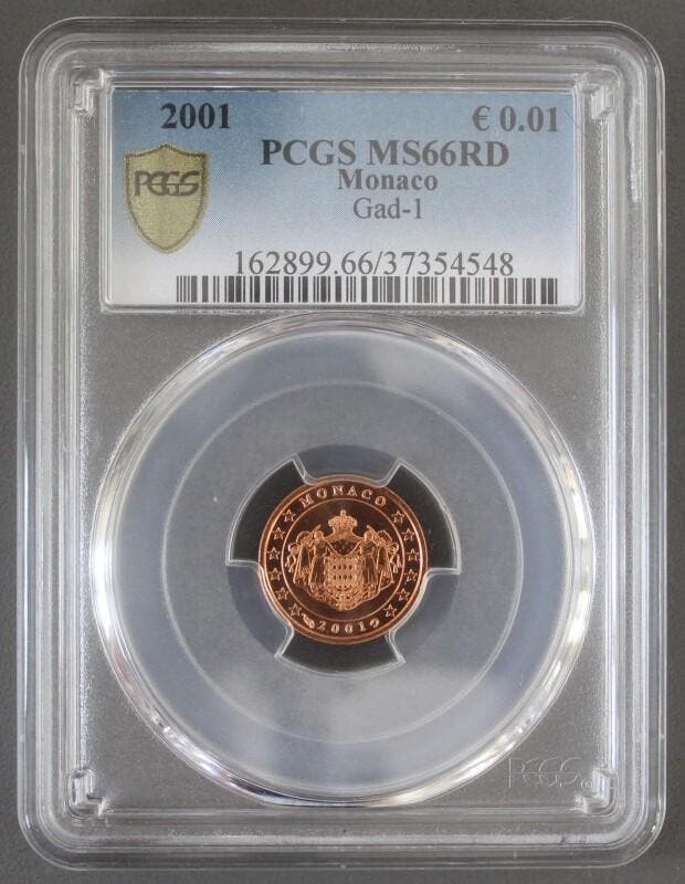 Monaco Km 167 1 Cent 2001 Wappen Pcgs Ms66rd, Timbres & Monnaies, Monnaies | Europe | Monnaies euro, Envoi