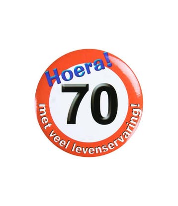 Button 70 Jaar Verkeersbord 5,5cm, Verzenden, Nieuw