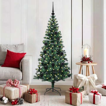 vidaXL Kunststof Voorverlichte Kerstboom Groen 150 cm PVC en, Verzenden, Nieuw