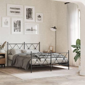 vidaXL Bedframe met hoofd- en voeteneinde metaal zwart, Verzenden