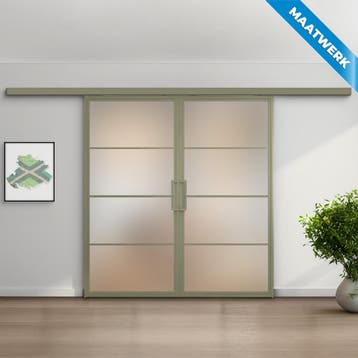 Dubbele stalen Schuifdeuren met koofsysteem 4 Vlaks Olijfgro, Doe-het-zelf en Bouw, Nieuw, Metaal