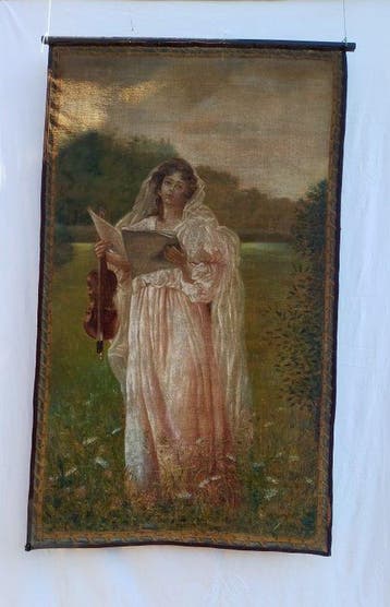 Anonimo - Tapisserie - 214 cm - 127 cm - Femme avec violon