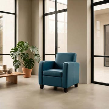 Leren fauteuil Joy - Toledo Turquoise (blauw) - Poten hout, Nieuw, Ophalen of Verzenden, Eigentijds, Klassiek, Modern, 50 tot 75 cm