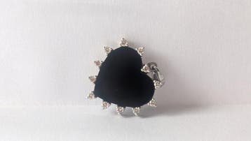 Pendentif - 18 carats Or blanc Onyx - Diamant