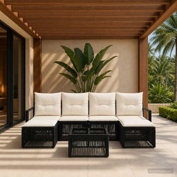 vidaXL Tuinbank Set 7 st Zwart poly rattan, Verzenden