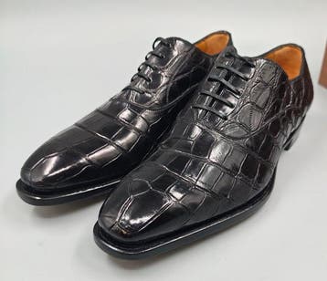 Mauro Volponi-11UK-Black Crocodile Oxfords - Veterschoenen -, Nieuw