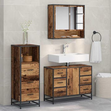vidaXL Badkamermeubel Set 3 st Oud Hout 80 x 33 x 60 cm, Huis en Inrichting, Verzenden, Nieuw