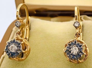 Zonder minimumprijs - Oorbellen - 9 kt. Geel goud, Zilver, Nieuw