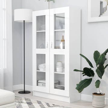 vidaXL Vitrinekast 82,5x30,5x150 cm bewerkt hout wit, Verzenden, Nieuw
