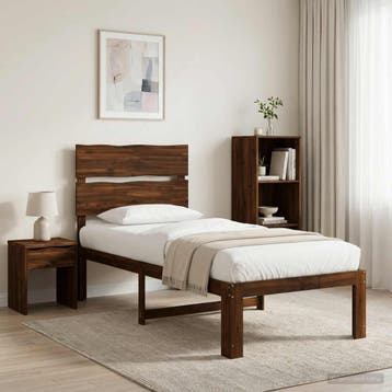 vidaXL Eenpersoonsbed met hoofdbord ROSTOCK Donkerbruin 100, Huis en Inrichting, Slaapkamer | Bedden, Verzenden, Nieuw