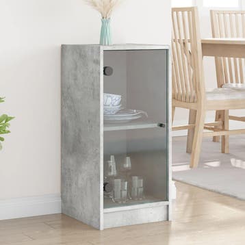 vidaXL Bijzetkast met glazen deuren 35x37x75,5 cm betongrijs, Huis en Inrichting, Kasten | Dressoirs, Verzenden, Nieuw