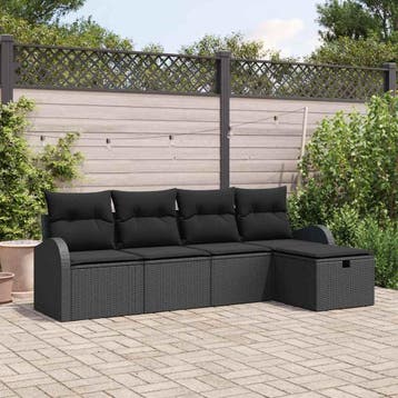 vidaXL Tuinbank Set 5 st Zwart poly rattan, Verzenden, Nieuw