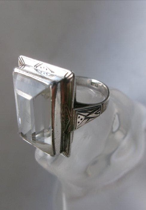 Zilver, Bergkristal - Ring - Art Deco, Antiek en Kunst, Kunst | Designobjecten