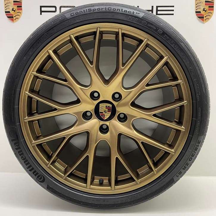 Porsche Panamera (971) 21 SportDesign Goud/Brons met banden, Auto-onderdelen, Banden en Velgen, 21 inch, 315 mm, Personenwagen