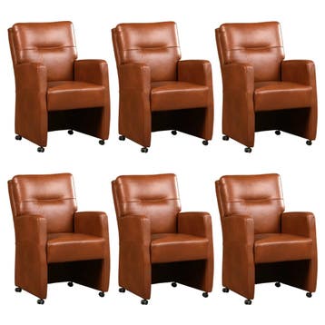 Set van 6 Leren eetkamerstoelen Sharp - Granada Savannah, Ophalen of Verzenden, Nieuw, Leer, Eén