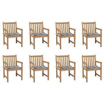 vidaXL Tuinstoelen 8 st met grijs geruite kussens massief, Verzenden