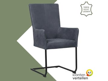 Leren eetkamerstoel Dry met armleuning - Kenia Denim, Huis en Inrichting, Stoelen, Blauw, Nieuw, Leer, Ophalen of Verzenden