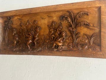 Relief, Baccanale di Putti in Paesaggio Bucolico con Palma -