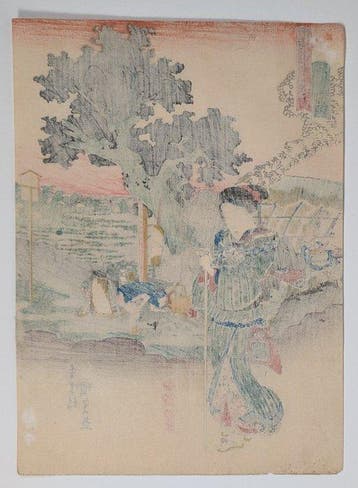 Utagawa Kunisada • Bijin Tkaid • Uitzicht op Fukuroi •, Antiek en Kunst