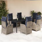 vidaXL 7-delige Tuinset met kussens poly rattan grijs, Verzenden, Nieuw, Tuinset