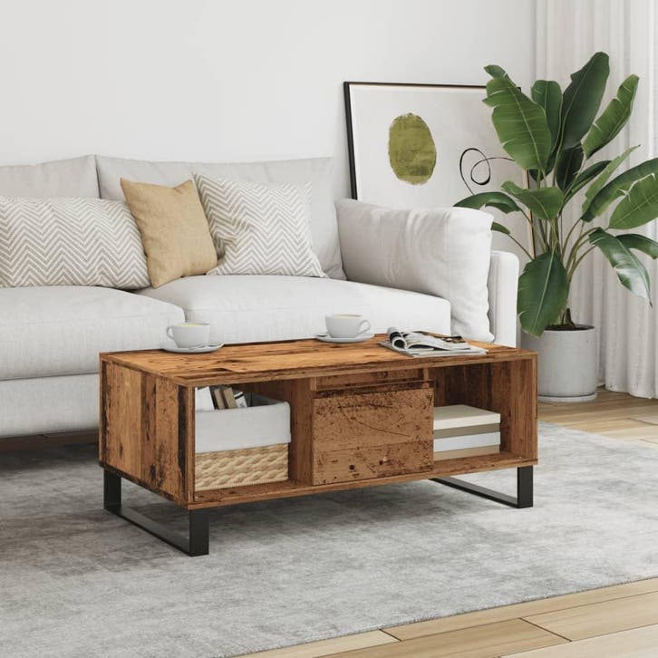 vidaXL Salontafel 90x50x36,5 cm bewerkt hout oud houtkleurig, Huis en Inrichting, Tafels | Salontafels, Nieuw, Verzenden
