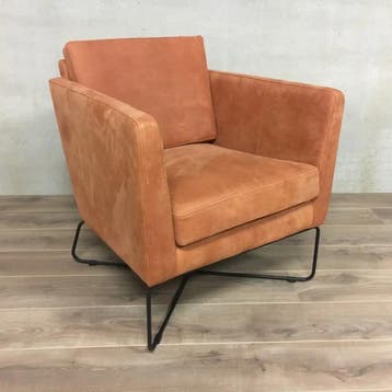 Leren fauteuil met kruisframe - oranje leer, Huis en Inrichting, Fauteuils, Ophalen of Verzenden, Nieuw