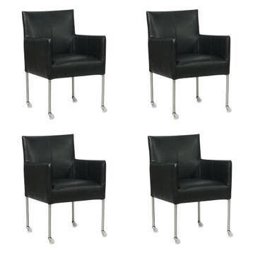 Set van 4 Leren eetkamerstoelen Desire - Granada Black, Ophalen of Verzenden