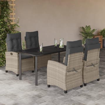 vidaXL 5-delige Tuinset met kussens poly rattan lichtgrijs, Verzenden, Nieuw, Tuinset