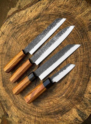 Set of FOUR, Hand-Forged with Old Steel- Chefs knife -