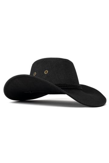 KIMU® Cowboyhoed Zwart Flax Lichtgewicht Zwarte Linnen Cowbo, Ophalen of Verzenden, Nieuw