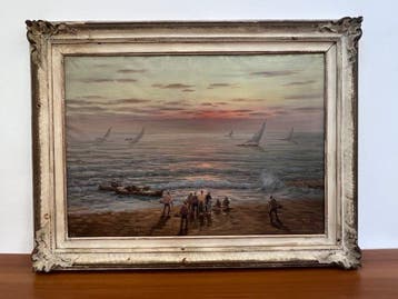 Giuseppe Morelli (XX) - Barche al tramonto - XL format