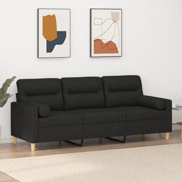 vidaXL Driezitsbank met sierkussens 180 cm stof zwart, Verzenden