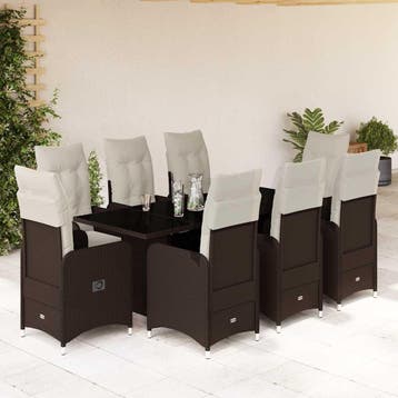 vidaXL 9-delige Bistroset met kussens poly rattan bruin, Verzenden, Nieuw