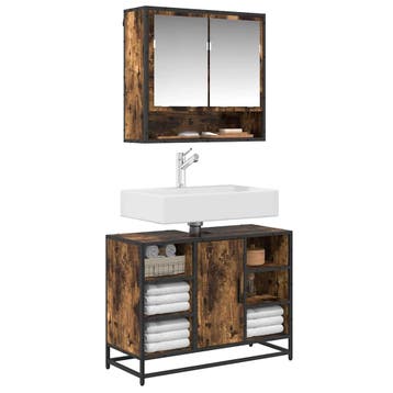 vidaXL Wastafelkast 80x33x60 cm bewerkt hout gerookt, Verzenden, Nieuw