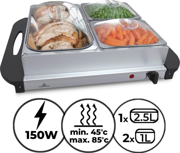 Warmhoudplaat - Buffetwarmer - Chafing Dish - Zilver - Jago, Maison & Meubles, Cuisine | Ustensiles de cuisine, Envoi