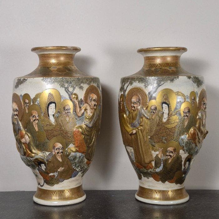Een paar satsuma-vazen - Keramiek - Japan - Meiji periode, Antiquités & Art, Antiquités | Autres Antiquités