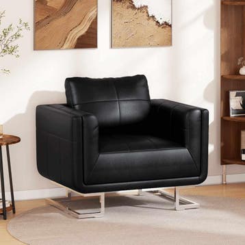 vidaXL Fauteuil met verchroomde poten kubus kunstleer zwart, Verzenden, Nieuw