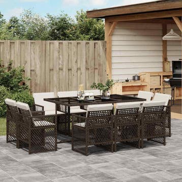 vidaXL 11-delige Tuinset met kussens poly rattan bruin, Verzenden, Nieuw, Tuinset