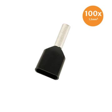 Dubbele Adereindhuls Geïsoleerd 1,5mm² Zwart 100 stuks, Ophalen of Verzenden, Nieuw
