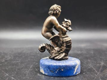 Beeldje - Putto - Zilver, Lapis Lazuli